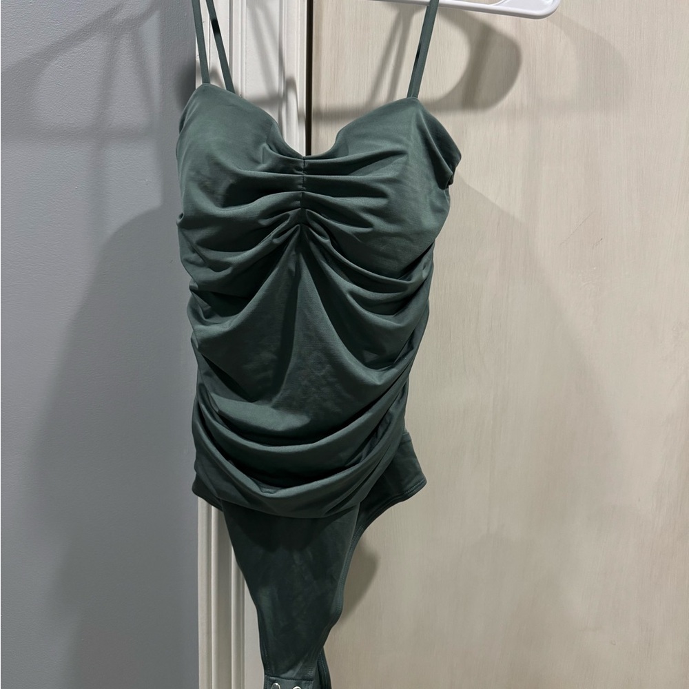 Express Green Ruched Bodysuit